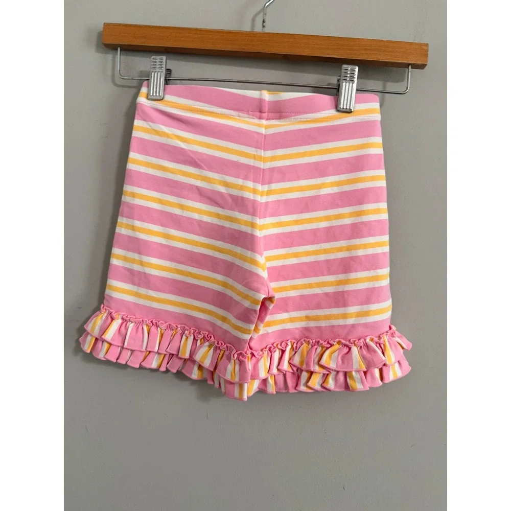 Matilda Jane Ruffle Shorts Girls 10 Pink Yellow‎ Striped Cotton Blend Boutique